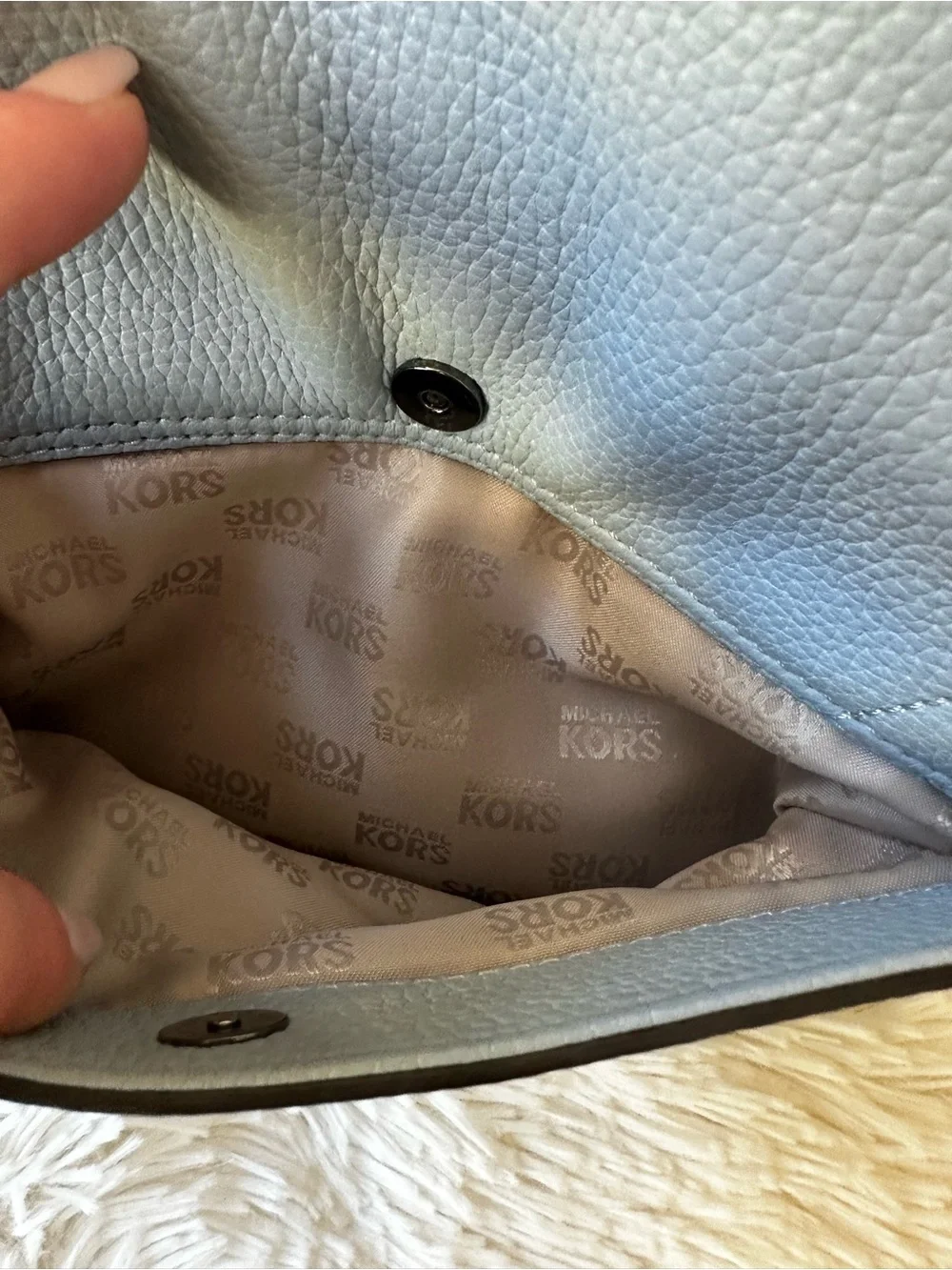 Michael Kors Blue Pebbled Leather Studded Saddle Crossbody Bag Messenger Purse